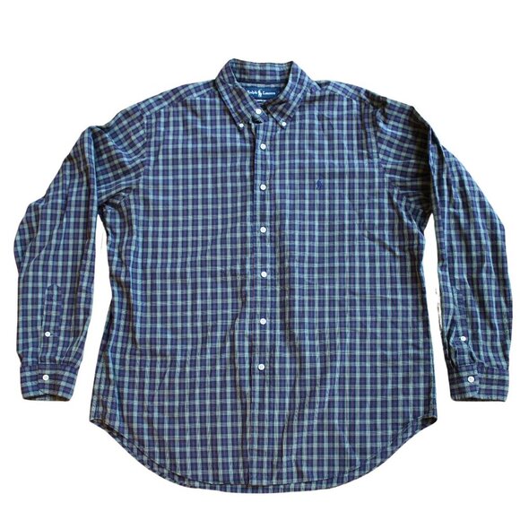 Vintage Ralph Lauren Button Down Shirt Mens XL Blue Green Plaid Flannel Cotton - Picture 3 of 5